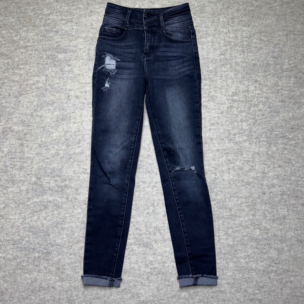 KanCan Signature Buckle Exclusive Distressed Jeans Double Button‎ 24W Black Wash